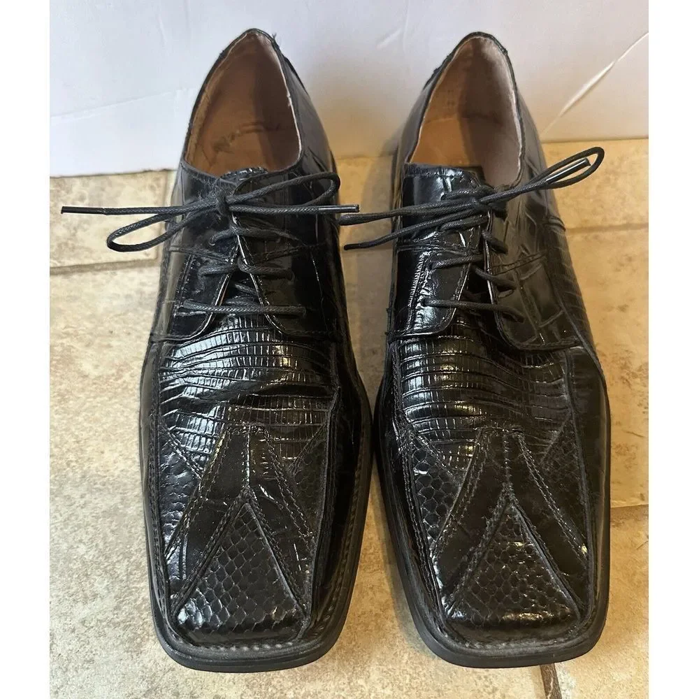STACY ADAMS GENUINE SNAKE SKIN LEATHER BLACK LACE UP DRESS SHOE SZ‎ 8.5M